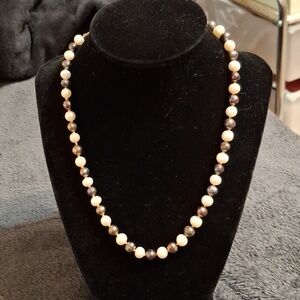 Genuine pearl necklace tri-color 17" vintage